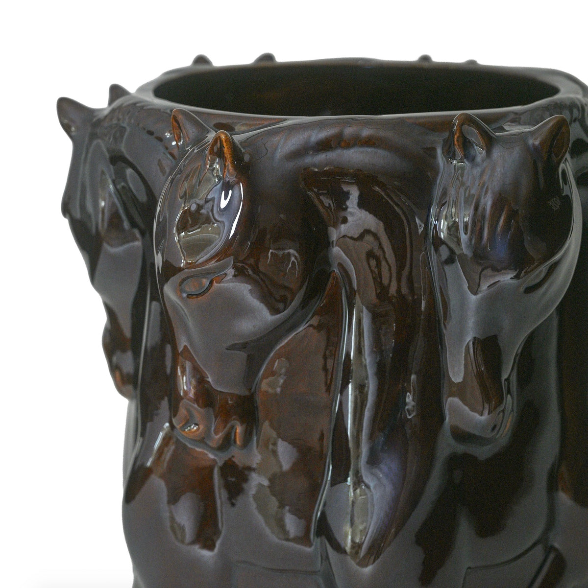 Masterpiece Vase / Flowerpot – Dancing Horses Brown Glaze