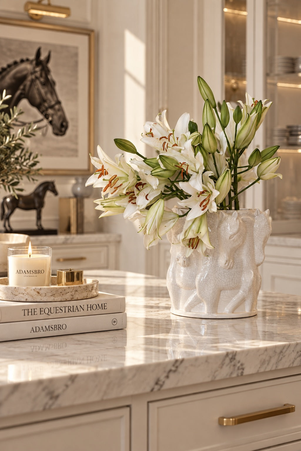Masterpiece Vase with Dancing Horses Off-white