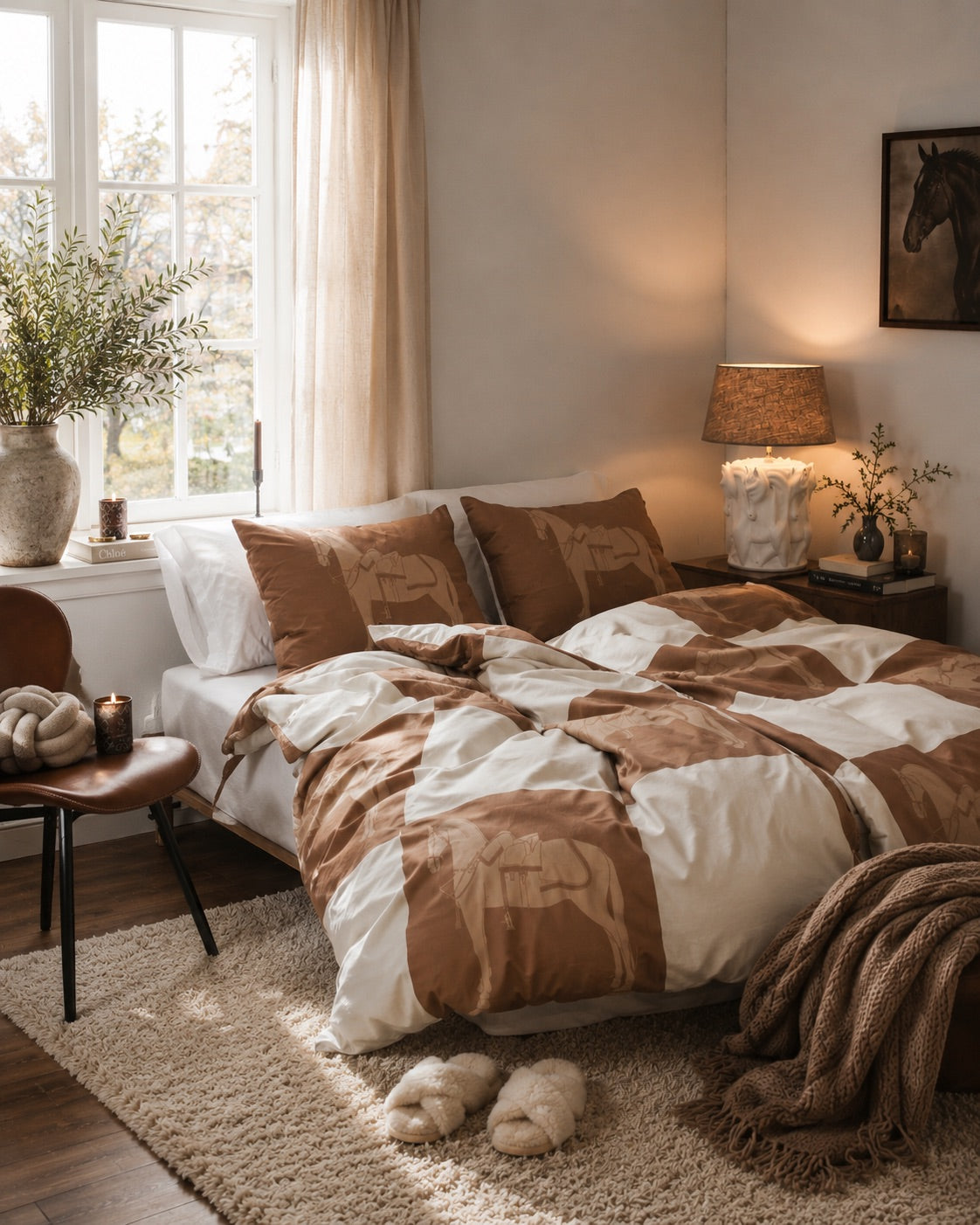 Horse Check Duvet Cover Single 140 x 200
