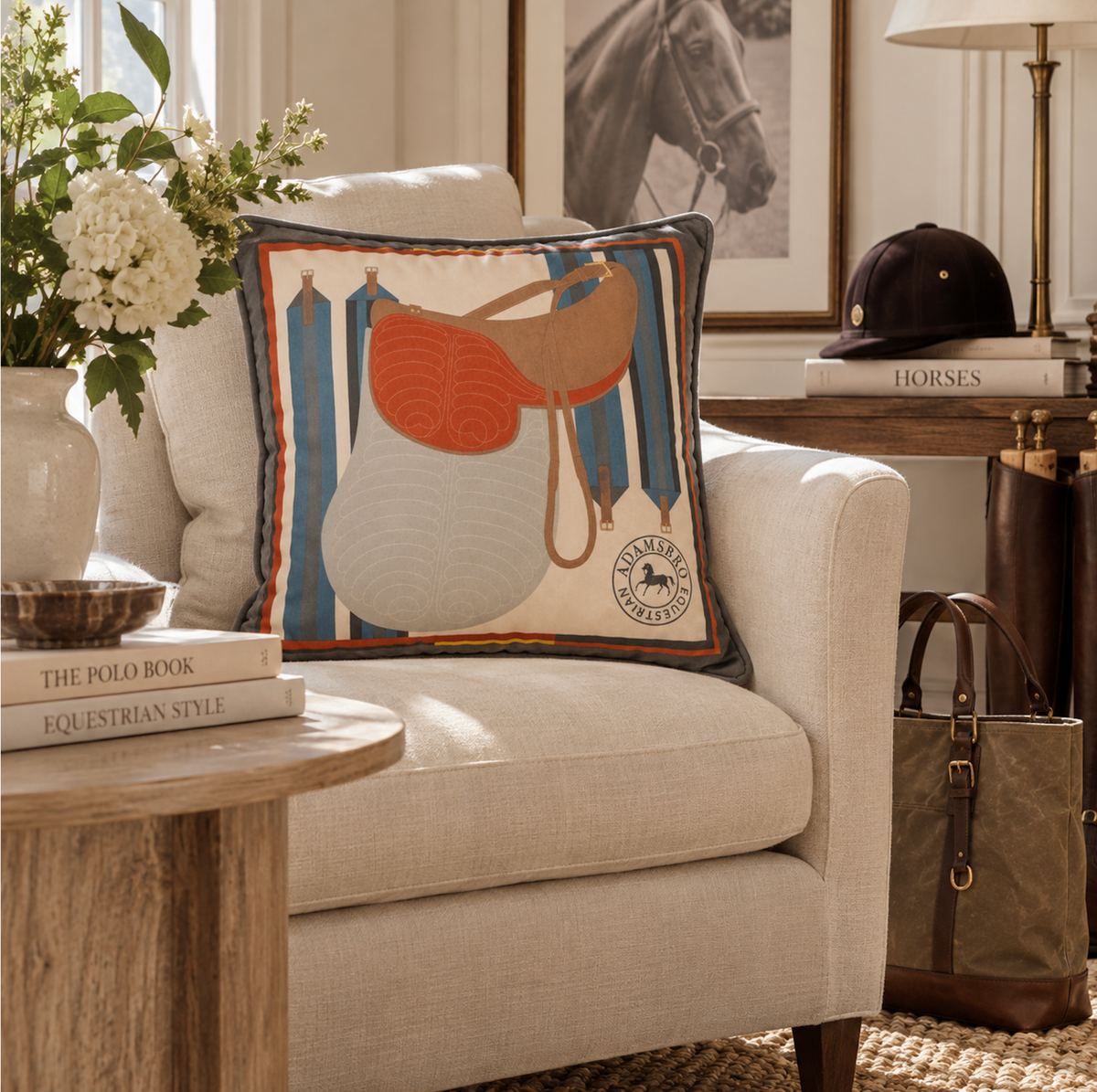 Saddle Olive velvet cushion reversible
