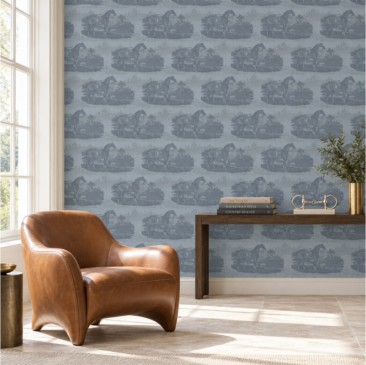 17-09-023-75 Wallpaper Horse Toile Light Blue