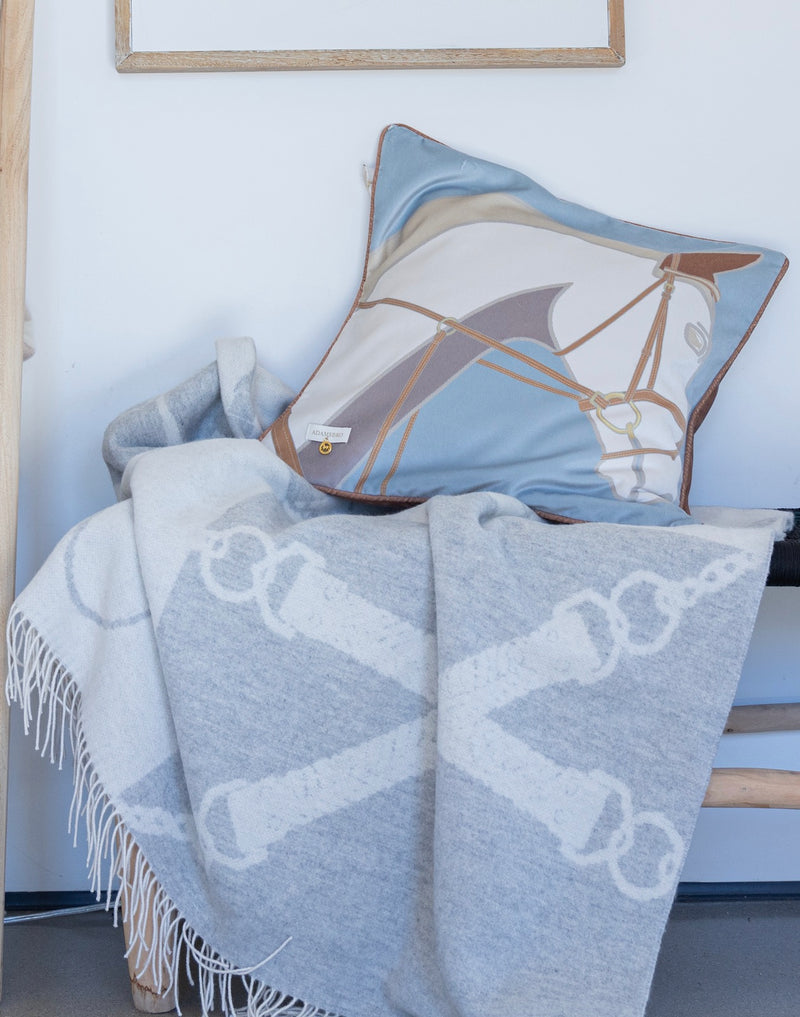 Cheval velvet cushion light blue