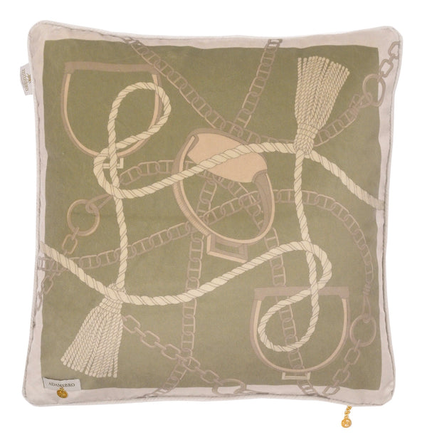 Chain velvet cushion celadon green