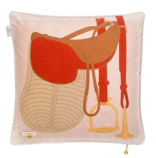 Heritage Saddle velvet cushion soft pink