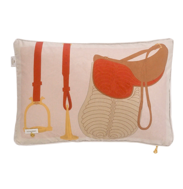 Heritage Saddle velvet cushion soft pink 60 x 40 cm