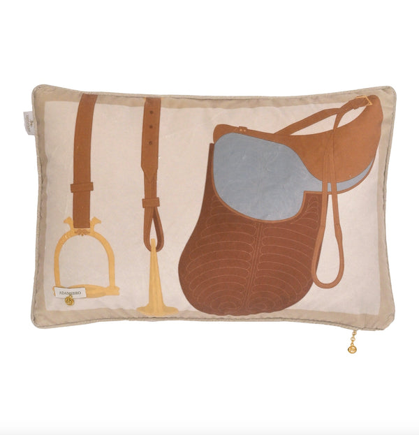Heritage Saddle velvet cushion browns 60 x 40 cm