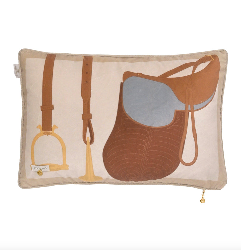 Heritage Saddle velvet cushion browns 60 x 40 cm