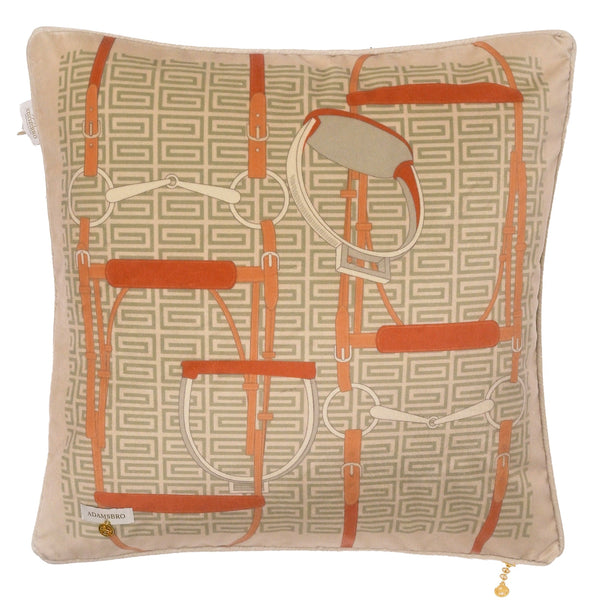 Antique bridle velvet cushion celadon green