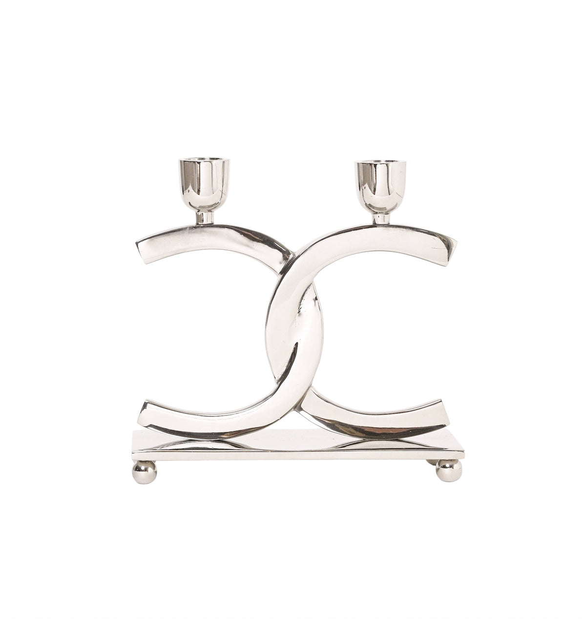 Double Candle Holder – Polished Nickel
