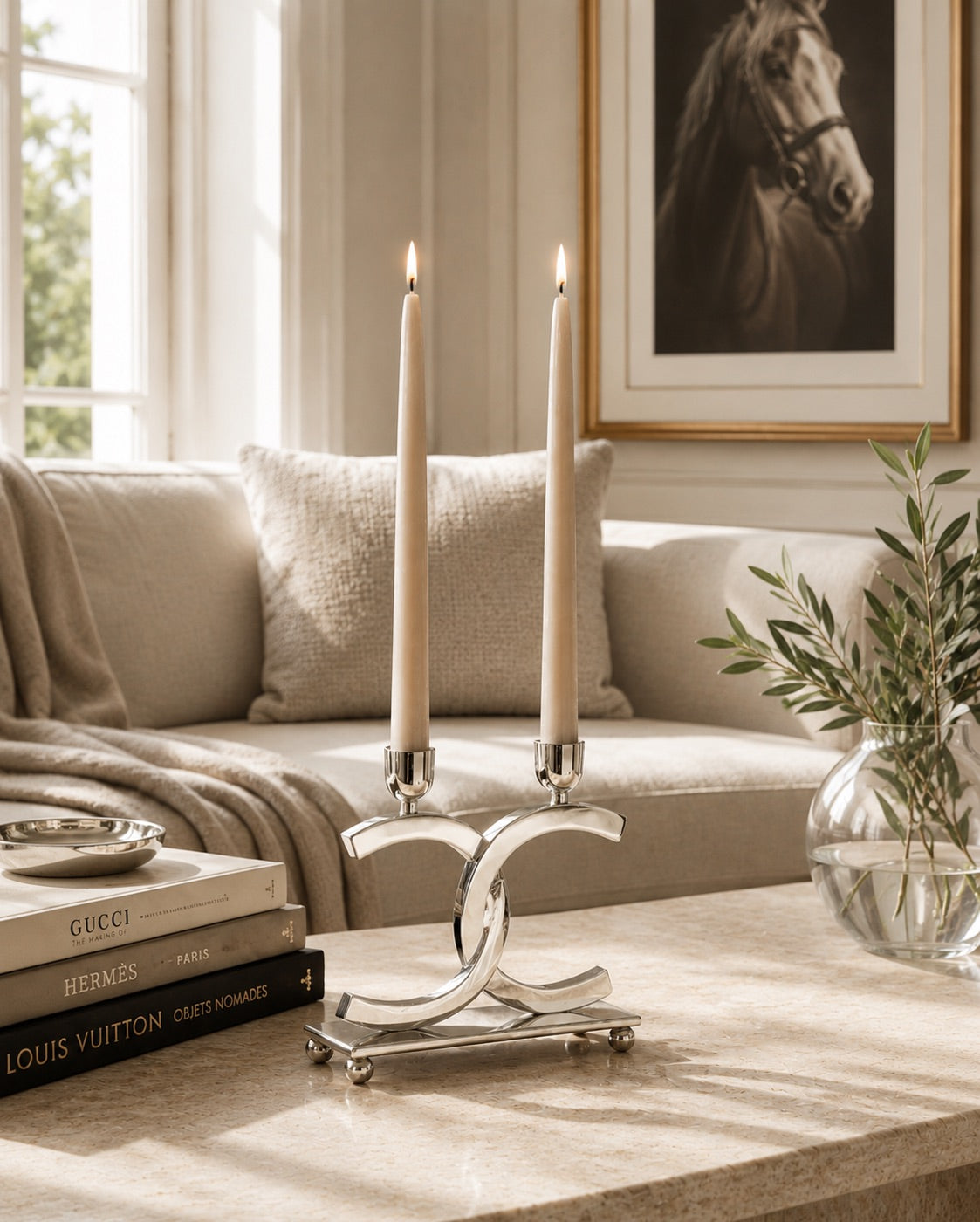 Double Candle Holder – Polished Nickel