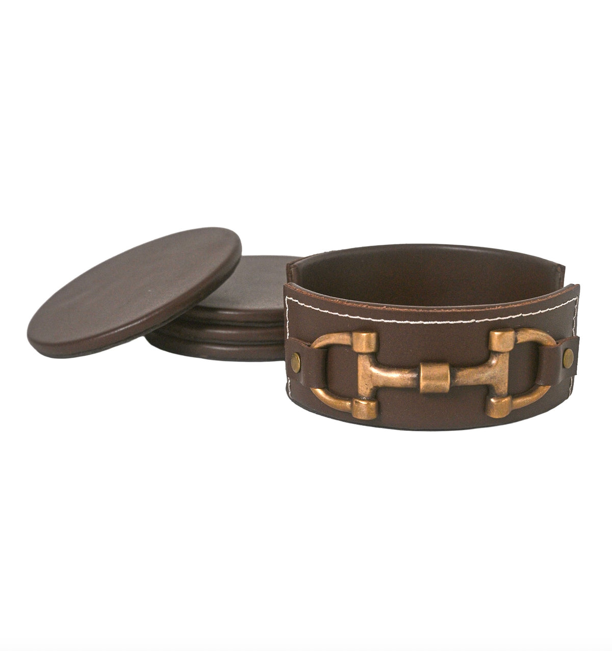 Leather Vintage Brass Coasters – Set of 4