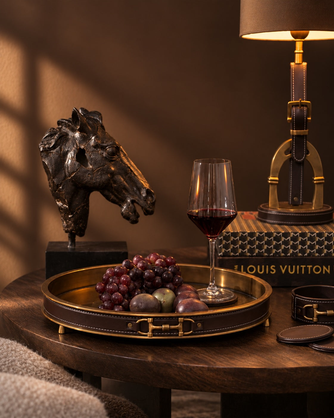 Handmade Leather & Antique Brass Tray