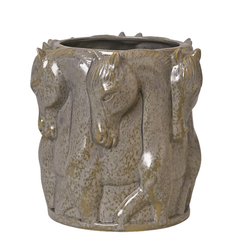 PATINA GREY CERAMIC VASE DANCING HORSES