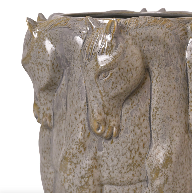 PATINA GREY CERAMIC VASE DANCING HORSES