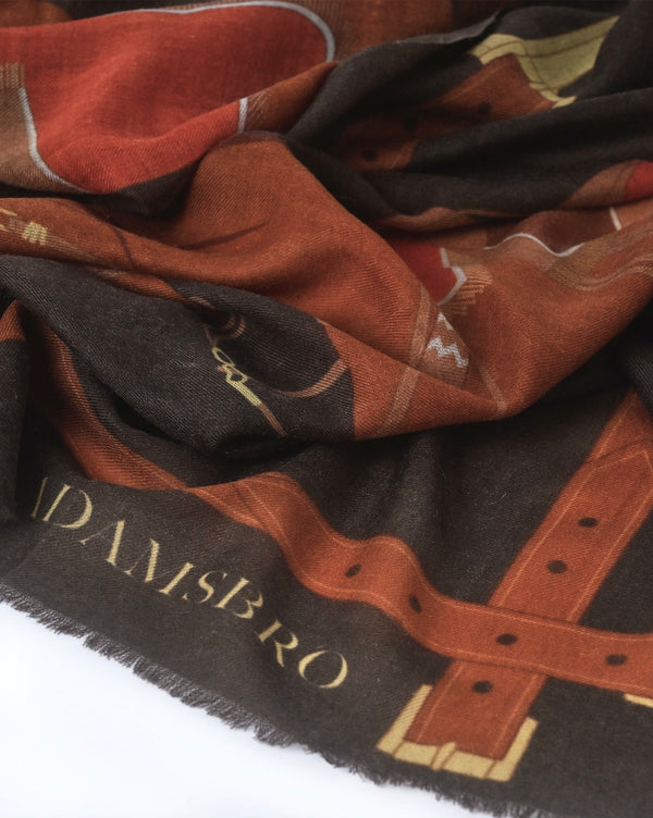 CASHMERE SCARF HERITAGE HORSE BROWN