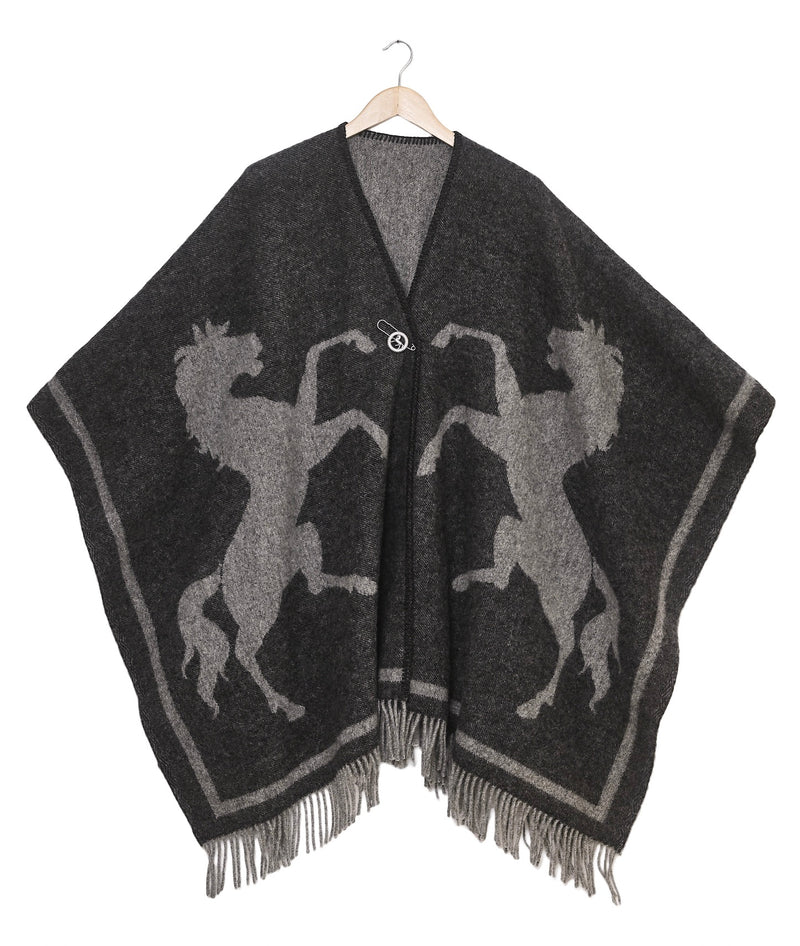 PONCHO HORSES LAMBS WOOL GREY