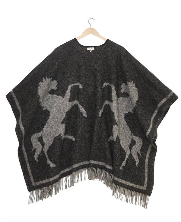PONCHO HORSES LAMBS WOOL GREY