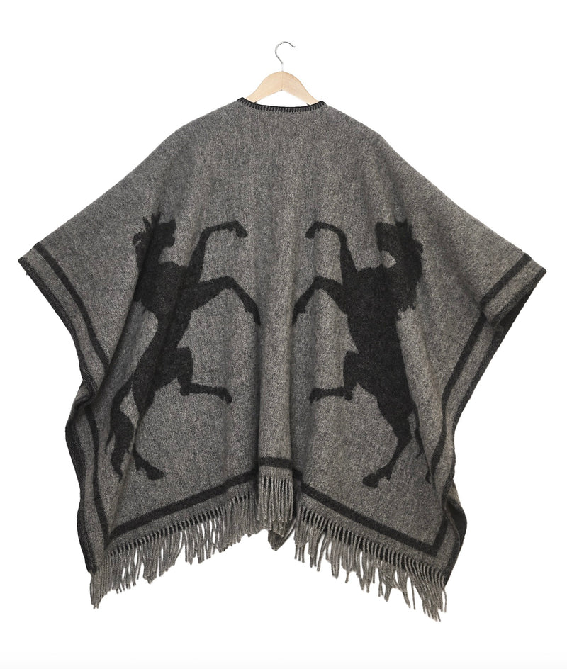 PONCHO HORSES LAMBS WOOL GREY
