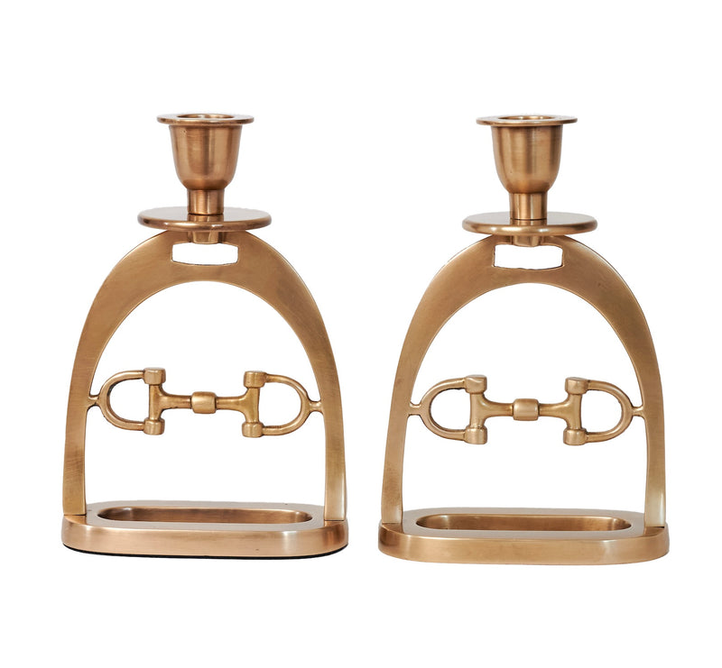 Snaffle Bit Candle Holder Set Brass