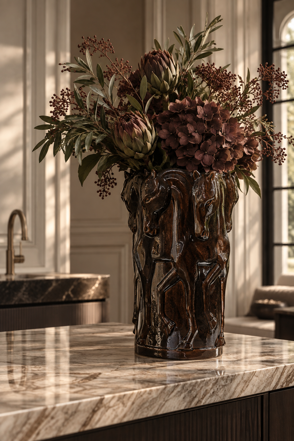 Masterpiece Tall Vase – Dancing Horses BROWNE GLAZE