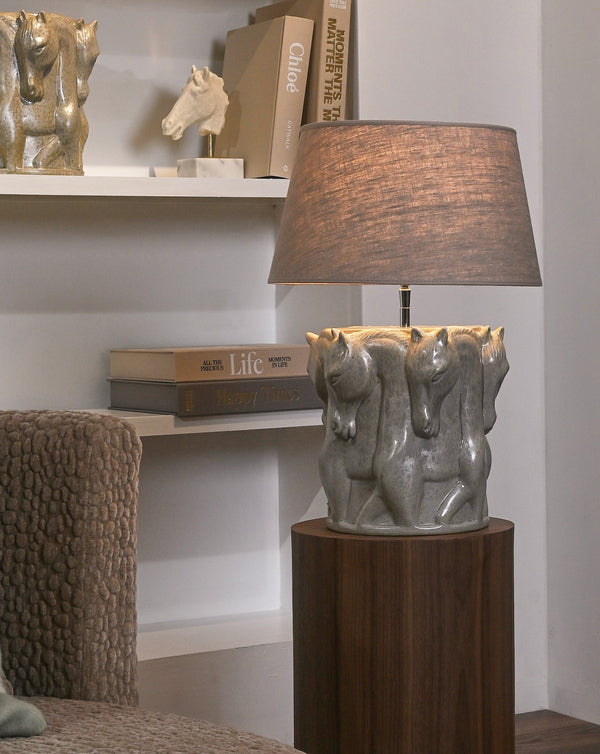 Lamp Stand Dancing Horses Patina Green