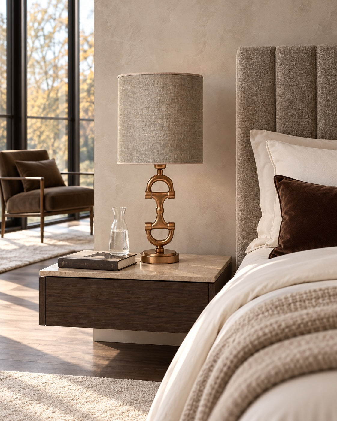 BIT Lamp stand Brass including Nature Linnen Shade