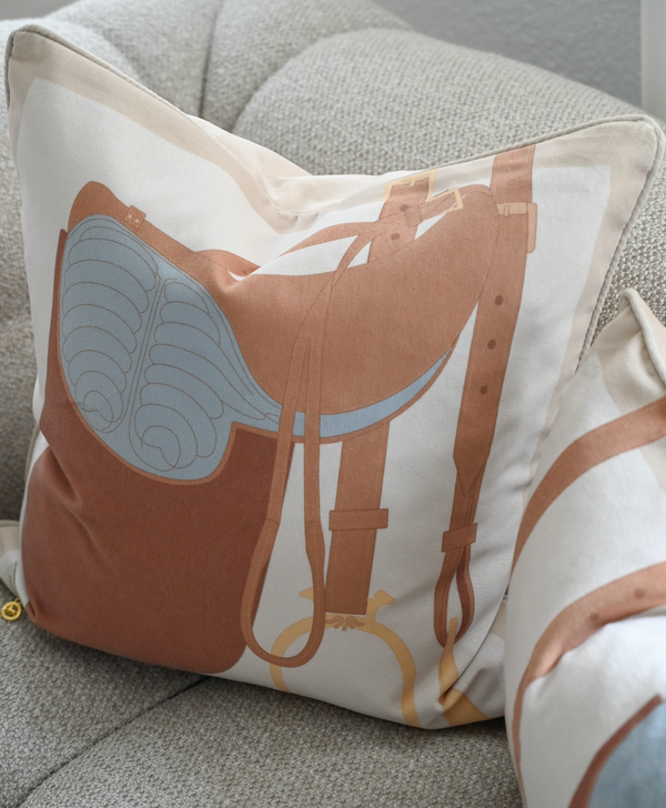 Heritage Saddle velvet cushion browns