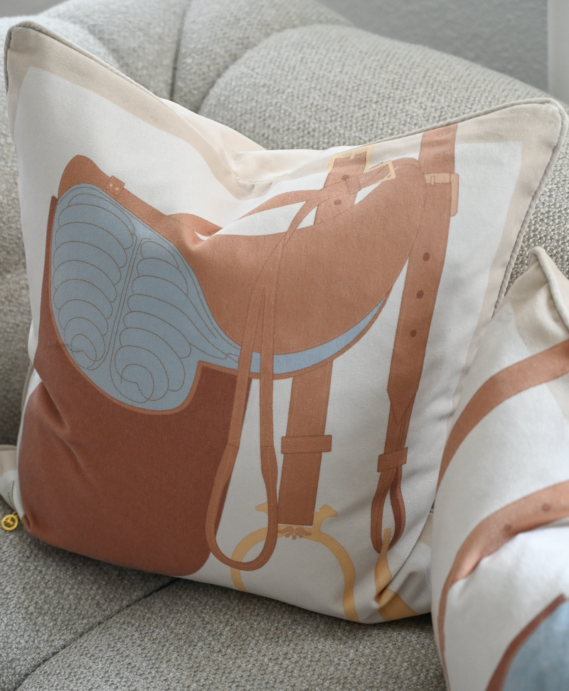 Heritage Saddle velvet cushion browns