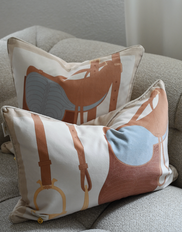 Heritage Saddle velvet cushion browns 60 x 40 cm