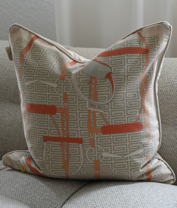 Antique bridle velvet cushion celadon green