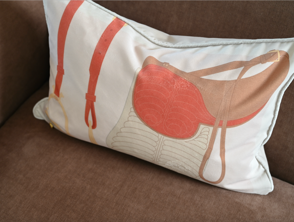 Heritage Saddle velvet cushion soft pink 60 x 40 cm