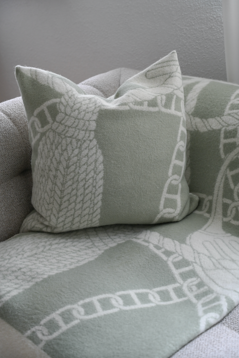 Chain Cushion 100% New Zealand lambswool celadon green