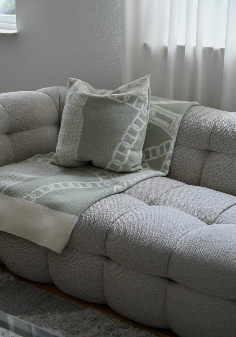 Chain Cushion 100% New Zealand lambswool celadon green