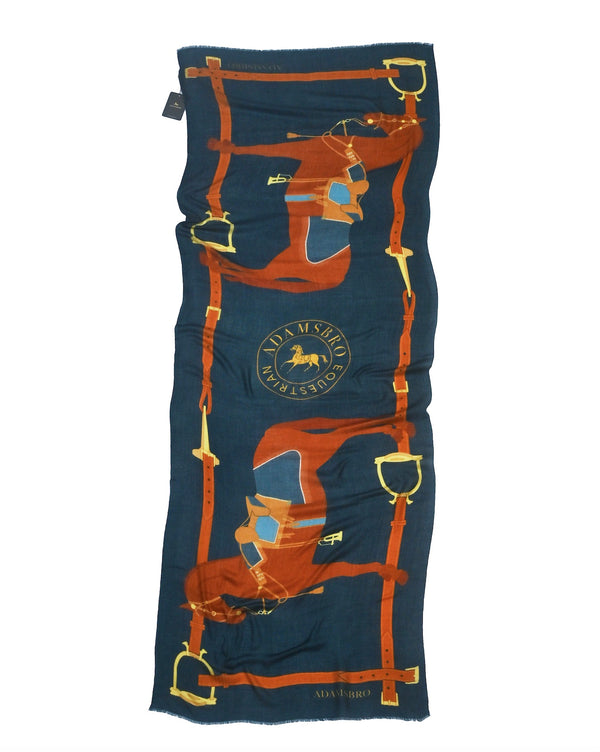 CASHMERE SCARF HERITAGE HORSE NAVY