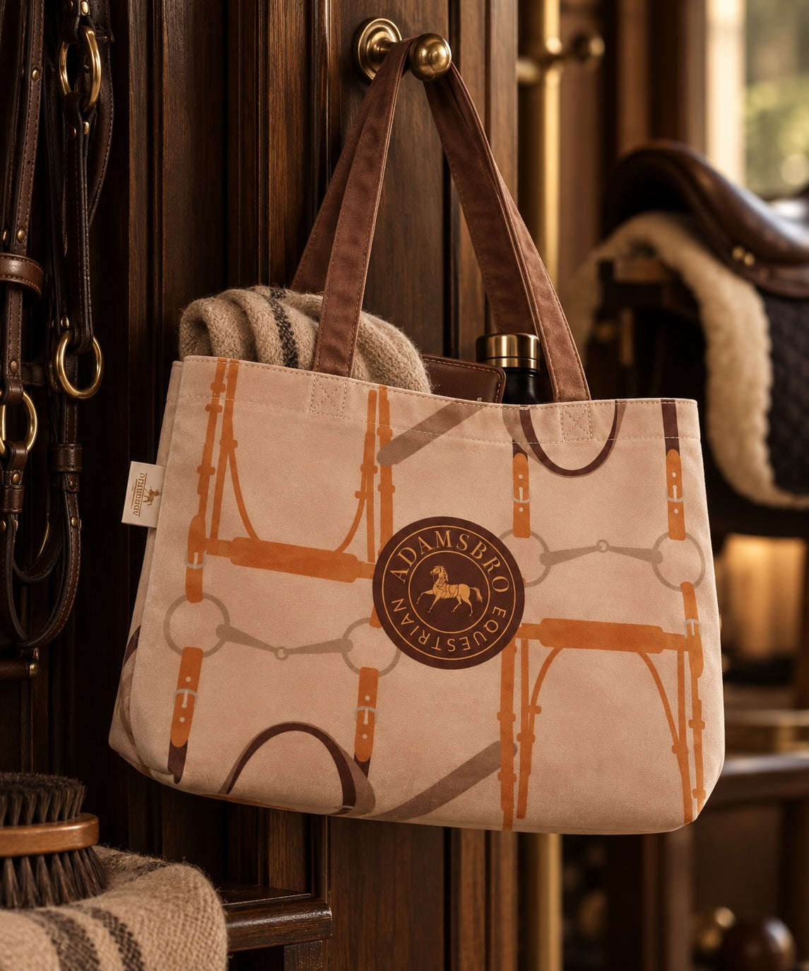 Soft Velvet Shopping Bag – Nougat Bridle Design