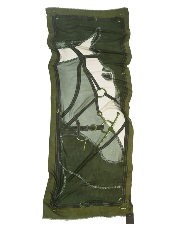 CASHMERE SCARF  HORSE GREEN