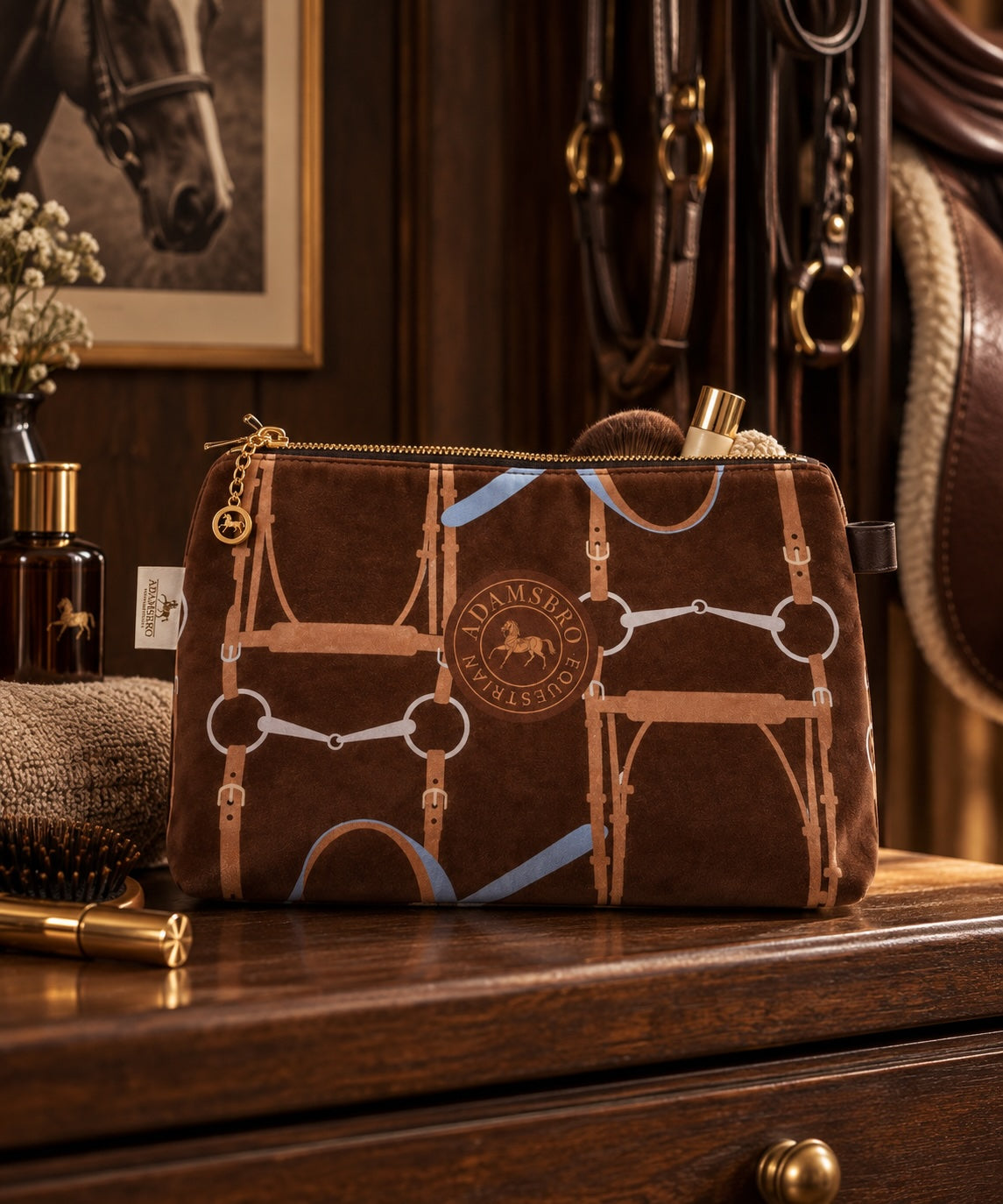 Soft Velvet Toiletry Bag – Brown