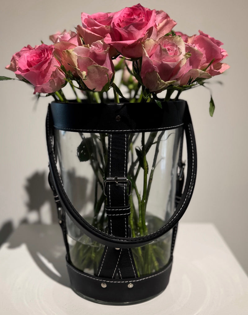 Lantern with Genuine Black Leather Details