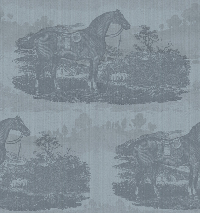17-09-023-75 Wallpaper Horse Toile Light Blue